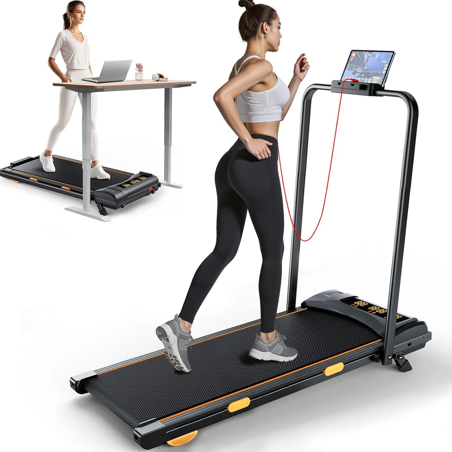 Walking Pad with Handle Bar, Folding Walking Pad Treadmill with Incline, Portable Compact Treadmills for Home Small Spaces, 2.5HP Walking Pad 300 lb Capacity with APP, Safety Lock, Remote Control