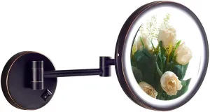 Wall Mounted Makeup Mirror with LED Lights, Magnifying Vanity Mirror with 3X Magnification, 360 Degree Swivel Rotation, Flexible Gooseneck, and Locking Suction, for Girls ( Color : Gold , Size : 10In