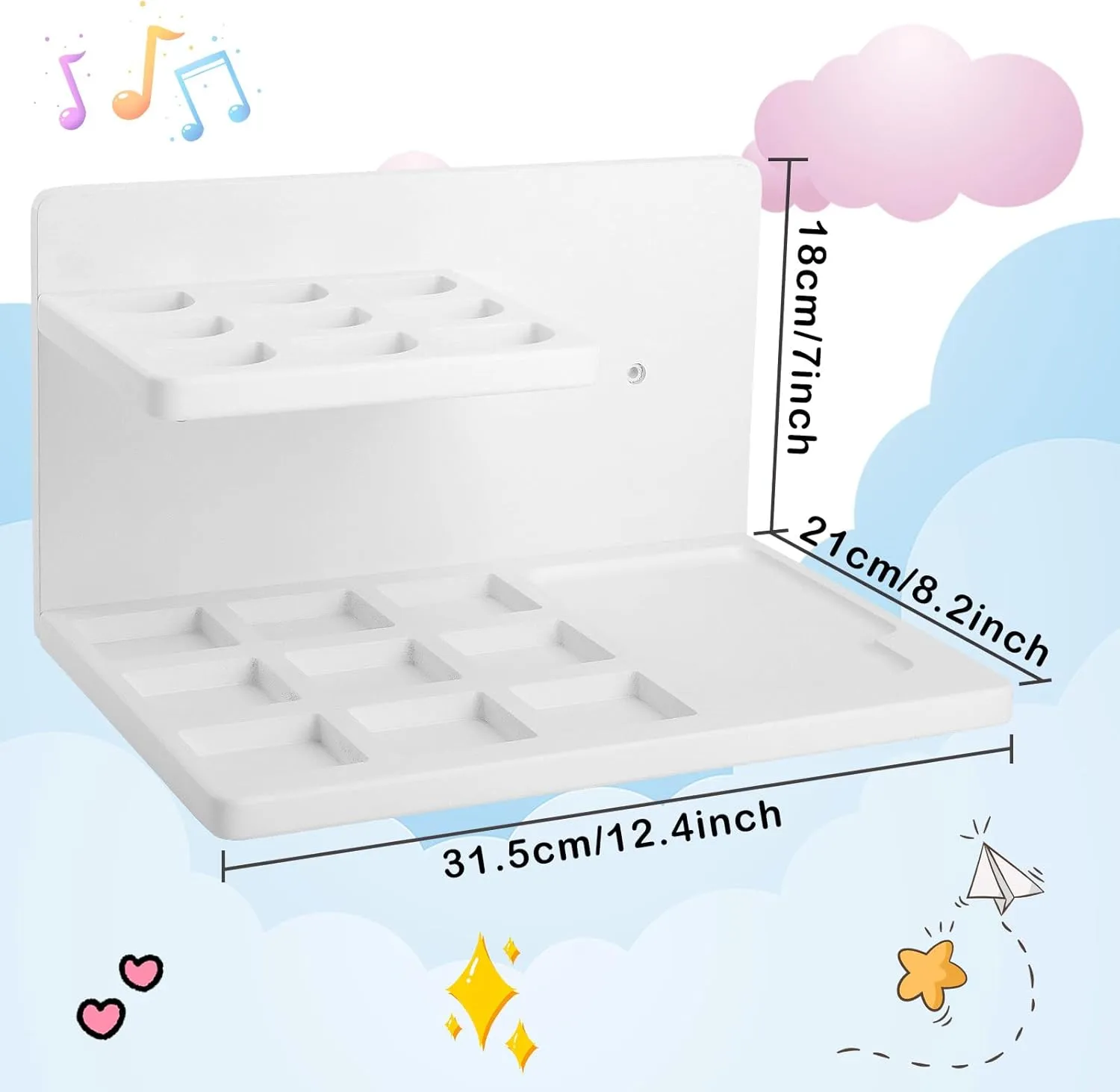 Wall Shelf Compatible with Little Tikes for Story Dream Machine Books Starter Set, for Little Tikes for Storytime Audio Play Real for Littles Character Storage Floating Shelves Blue (White)
