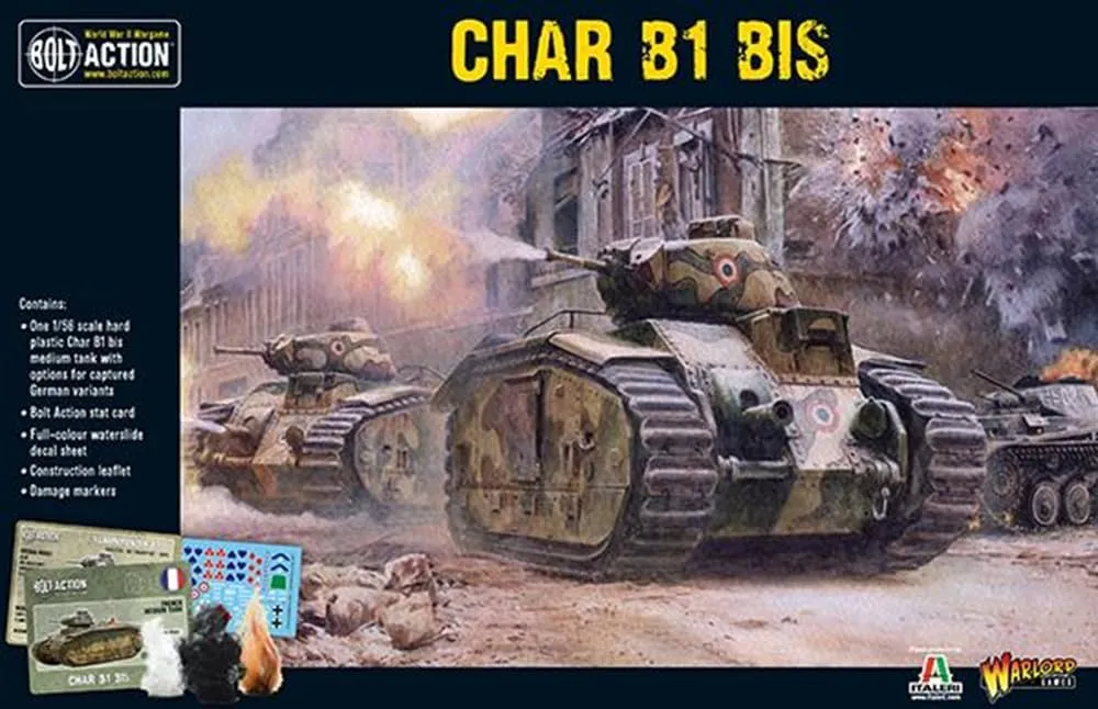 Warlord Bolt Action Char B1 Bis Tank 1:56 Tabletop Miniatures - Plastic Paintable Miniature WWII Soldiers Set, Unpainted Table Top 28mm Military Minifigures for Adults - Gaming Figurines Pack