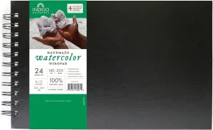 Watercolor Paper Wiropad, 24 Sheets, 6x12 (140lb/300g) | Handmade 100% Cotton Rag, Cold Pressed, Acid-Free Water Color Paper with 4 Natural Deckle Edges, Watercolor Pad Sketchbook