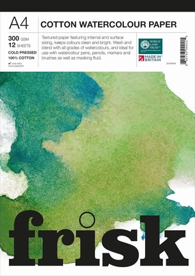 Watercolour Paper Pad 300gsm 100% Cotton Cold Pressed/Not 12sheets A4