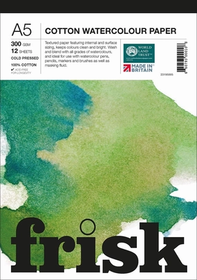 Watercolour Paper Pad 300gsm 100% Cotton Cold Pressed/Not 12sheets A5