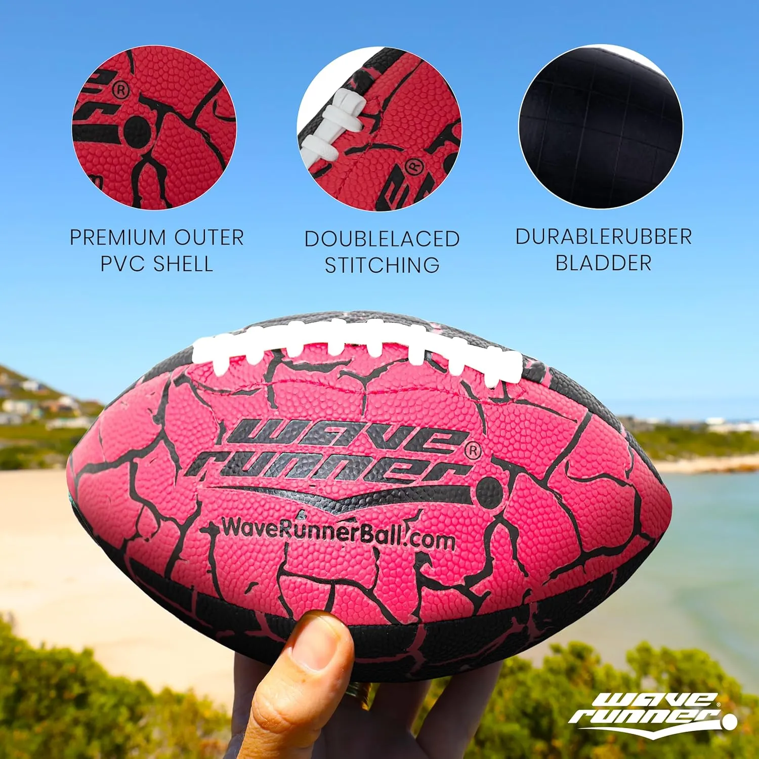 Wave Runner Grip It Waterproof Junior Size Football, 9.25 Size, Durable & Double Laced, Perfect for Beach Accessories, Kids Games, Pool Toys, Outdoor Games, All-Weather Indoor & Outdoor Play