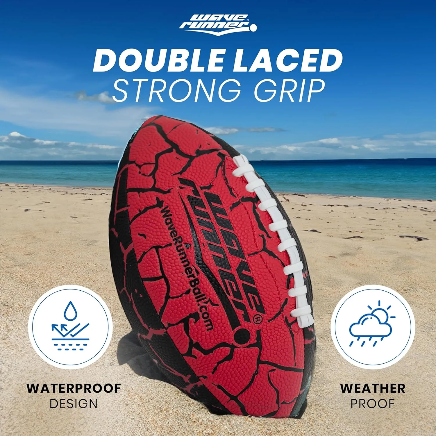 Wave Runner Grip It Waterproof Junior Size Football, 9.25 Size, Durable & Double Laced, Perfect for Beach Accessories, Kids Games, Pool Toys, Outdoor Games, All-Weather Indoor & Outdoor Play