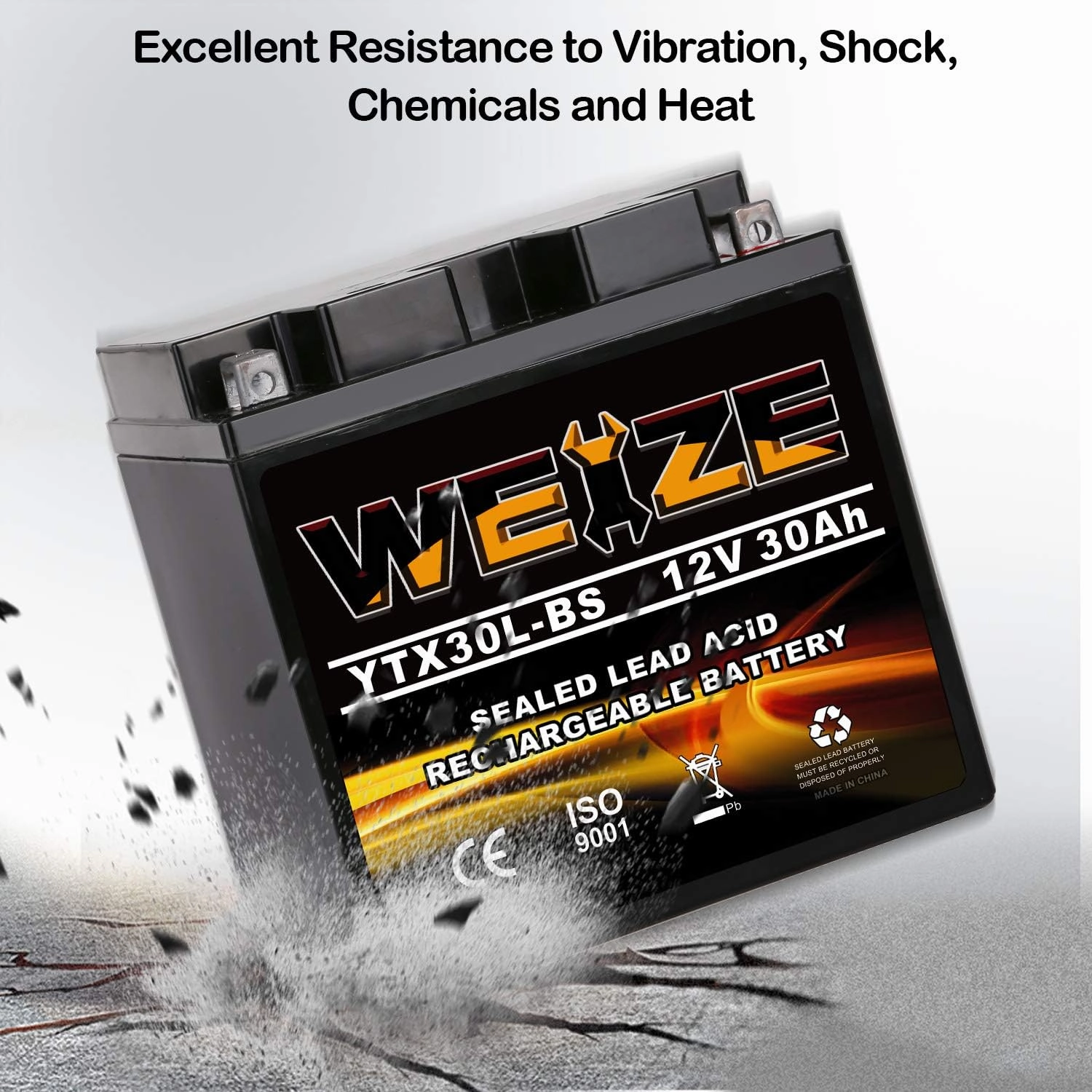Weize YTX30L-BS Battery Replacement Yuasa YIX30L Motorcycle Battery - Factory Sealed - Maintenance Free - High Performance ETX30L BS For Harley Davidson Polaris Sportsman