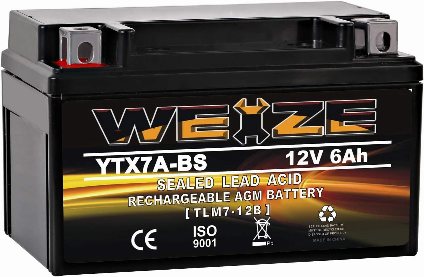 Weize YTX7A-BS High Performance - Maintenance Free - Sealed AGM Motorcycle Battery Compatible with Gas Gy6 Scooter Moped 50CC 125CC