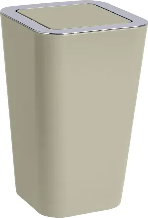 WENKO Small Trash Can with Lid, Swing Lid, Mini Waste Basket, Garbage Can, Stylish Garbage Bin for Bathroom, Bedroom, Kitchen, 1.6 Gallon, 7.1 x 11.2 x 7.1 in, Taupe