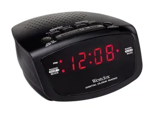 Westclox 80209 Red LED Display Dual Alarm Clock Radio with Easy Set Radio Tuning, Black, 4.8 x 4 x 2 inches