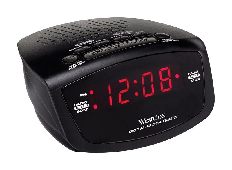 Westclox 80209 Red LED Display Dual Alarm Clock Radio with Easy Set Radio Tuning, Black, 4.8 x 4 x 2 inches