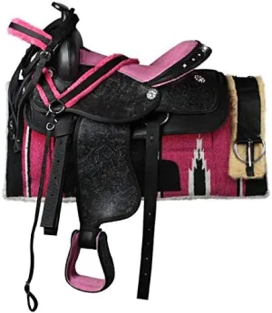 Western Barrel Racing Handmade Synthetic Cordura Horse Saddle Lightweight Trail Tack Equestrian Get Matching Headstall, Breastplate & REINS, Pad Size 10"-18" inches Seat Available, FRS23