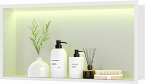 White Stainless Steel Shower Niche 24x12Inch, Dimmable RGB Led Light Wall Niche, No Tile Needed Recessed Niches for Bathroom Storage Built-in Installation