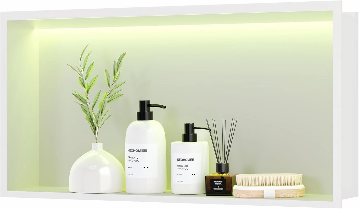 White Stainless Steel Shower Niche 24x12Inch, Dimmable RGB Led Light Wall Niche, No Tile Needed Recessed Niches for Bathroom Storage Built-in Installation