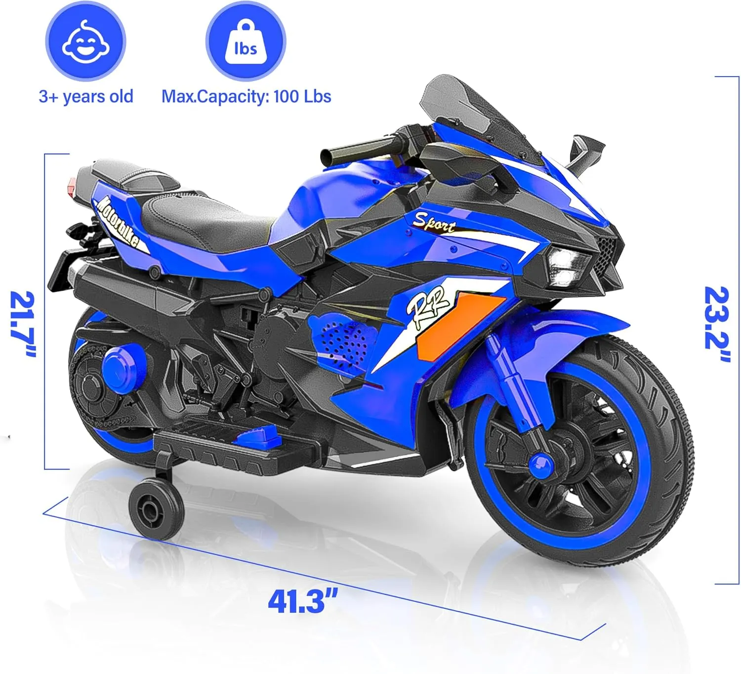 WIIS'IDEA Kids Ride On Motorcycle,12V Electric Battery Powered Ride On Bike,2 Wheels Electric Motorcycle for Kids Ages 3-6 Years with Hand Racing,Foot Brake,Light Wheel,PU Seat,Toy Gifts（Blue）