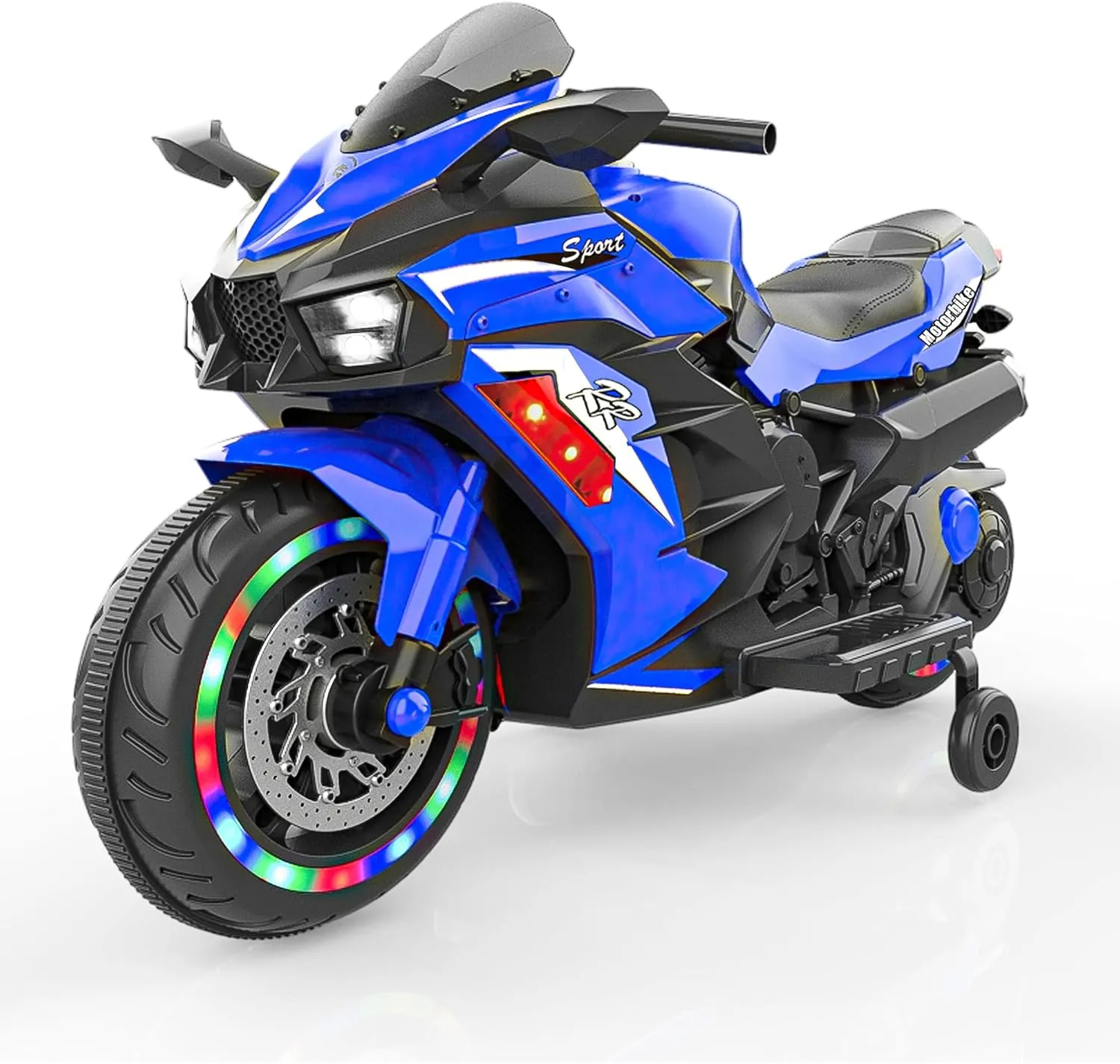 WIIS'IDEA Kids Ride On Motorcycle,12V Electric Battery Powered Ride On Bike,2 Wheels Electric Motorcycle for Kids Ages 3-6 Years with Hand Racing,Foot Brake,Light Wheel,PU Seat,Toy Gifts（Blue）