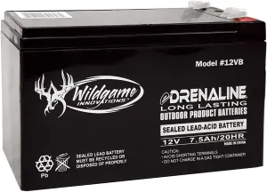 WILDGAME INNOVATIONS 12V Edrenaline Rechargeable Battery for Game Feeders Outdoor Long-Lasting Sealed Lead-Acid Tab Style Rechargeable Battery