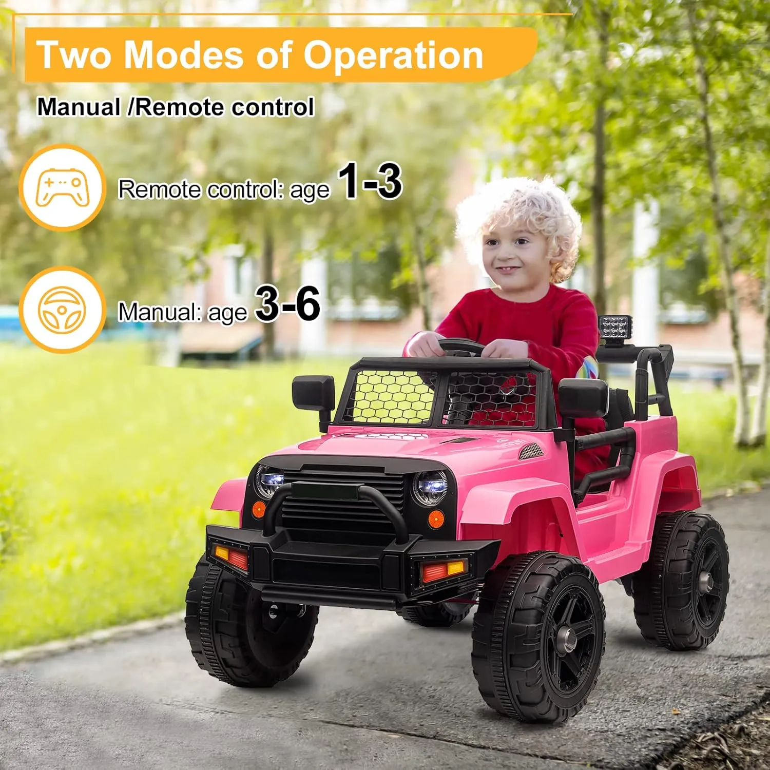 Winado 12V Kids Ride On Truck, Battery Powered Electric Kids Car Vehicle Toy W/Parent Remote Control, Openable Doors, Slow Start, Horn, LED Lights, Music Player, 3 Speeds (Pink)