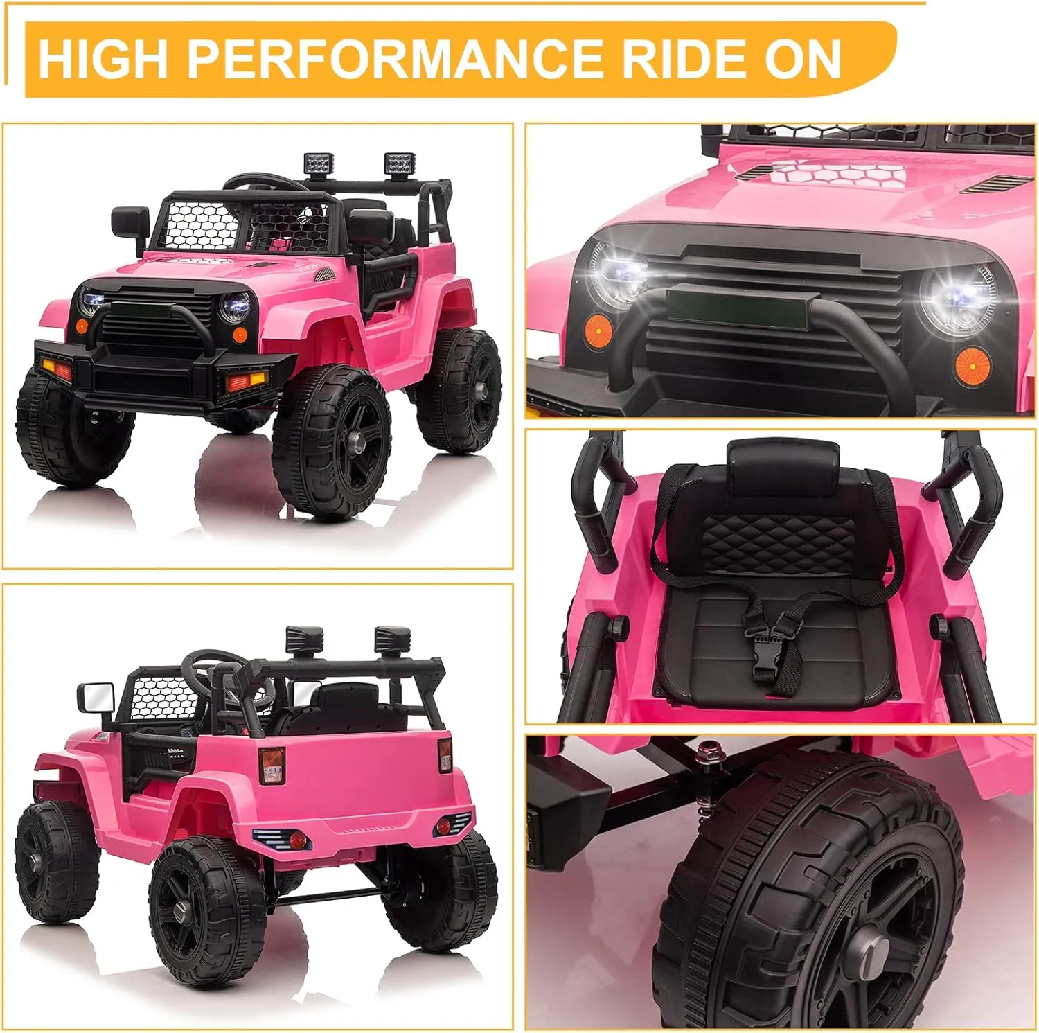 Winado 12V Kids Ride On Truck, Battery Powered Electric Kids Car Vehicle Toy W/Parent Remote Control, Openable Doors, Slow Start, Horn, LED Lights, Music Player, 3 Speeds (Pink)