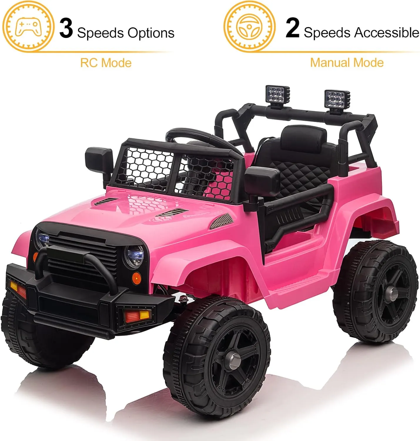 Winado 12V Kids Ride On Truck, Battery Powered Electric Kids Car Vehicle Toy W/Parent Remote Control, Openable Doors, Slow Start, Horn, LED Lights, Music Player, 3 Speeds (Pink)