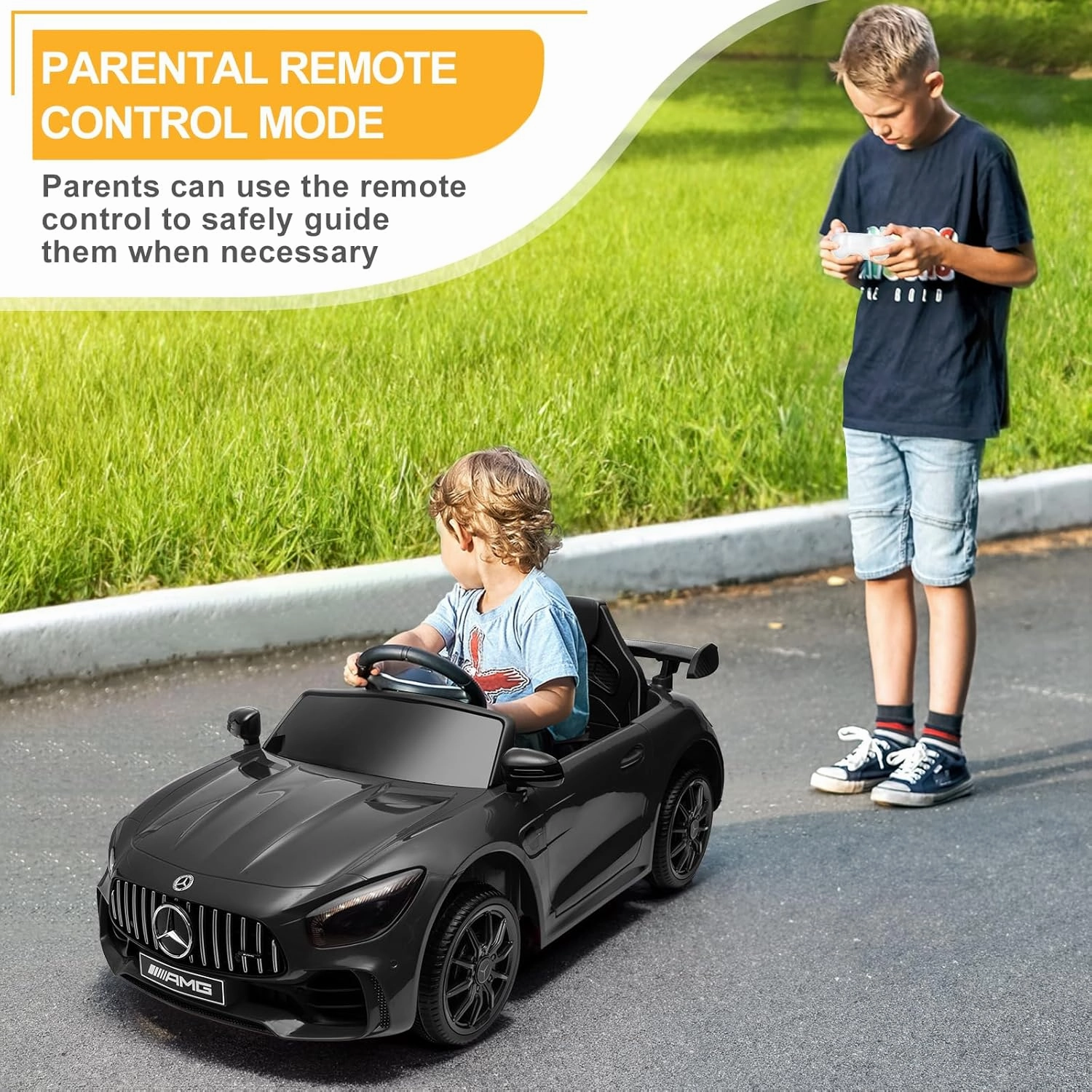 Winado 12V Ride on Car, Licensed Mercedes Benz AMG GTR Battery Powered Electric Vehicle, w/Parent Remote, Wider Seat, LED Lights, Openable Doors, MP3 Player, Smooth Start, 3 Speeds - Black