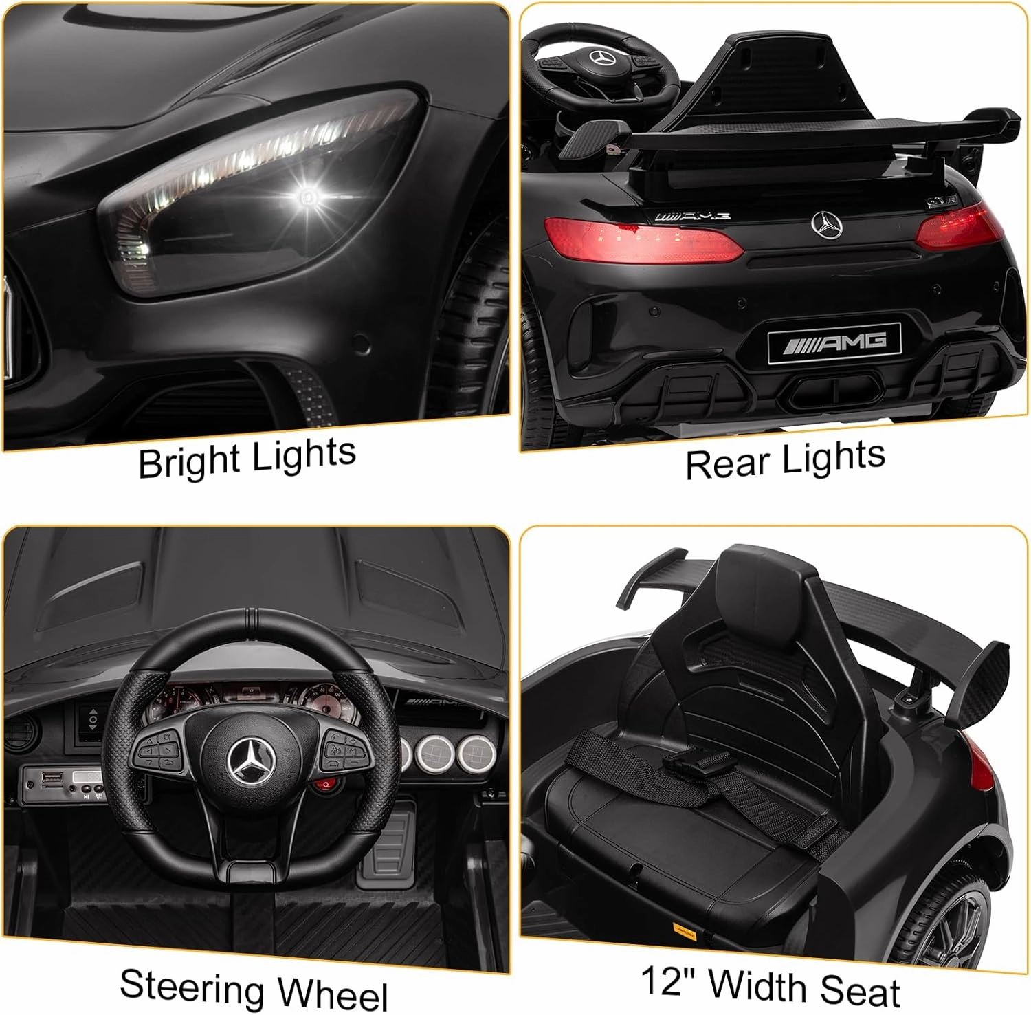 Winado 12V Ride on Car, Licensed Mercedes Benz AMG GTR Battery Powered Electric Vehicle, w/Parent Remote, Wider Seat, LED Lights, Openable Doors, MP3 Player, Smooth Start, 3 Speeds - Black