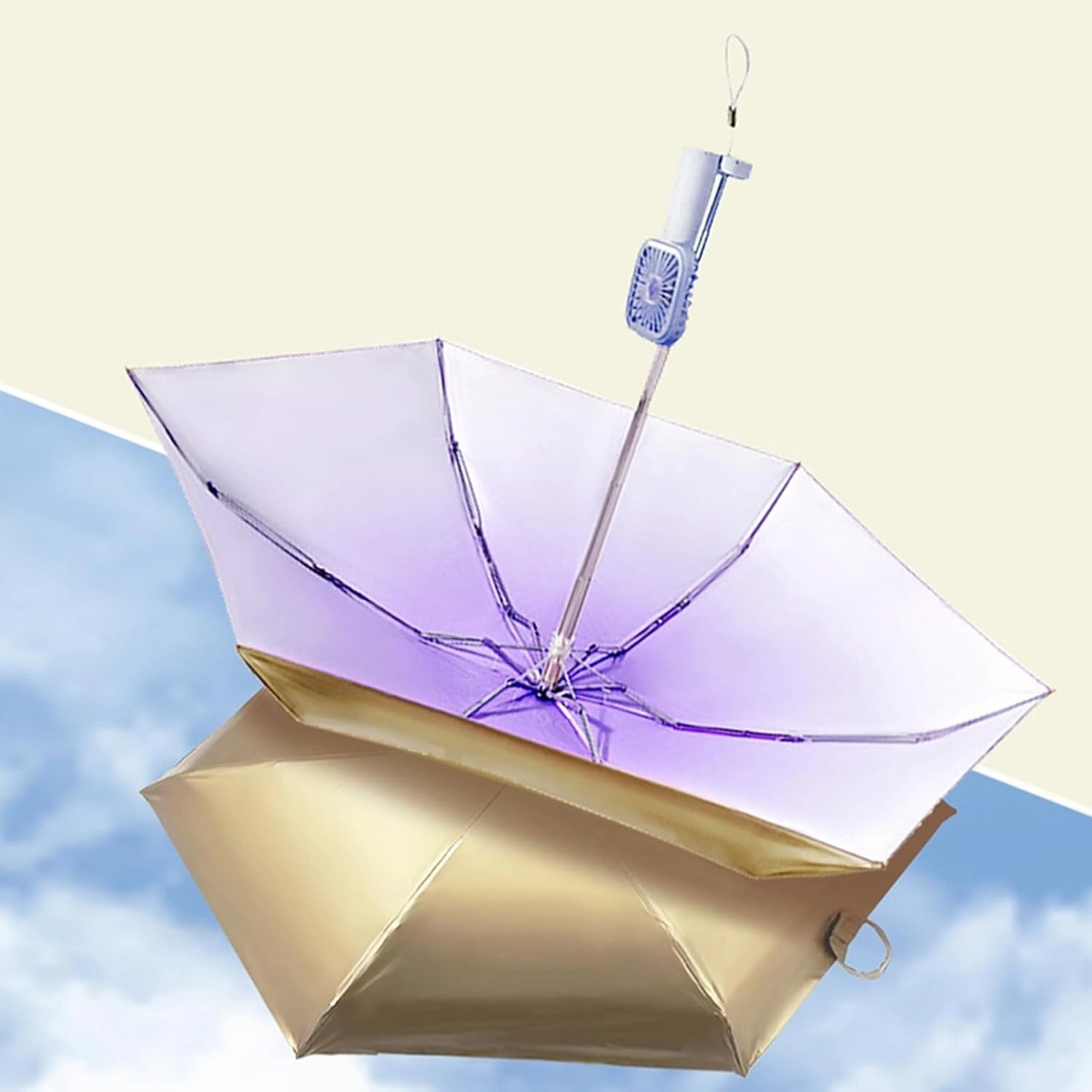 Windproof Fan Umbrella Portable Cooling Sun Protection Lightweight Rechargeable Uv Blocking Mini Waterproof Folding Travel