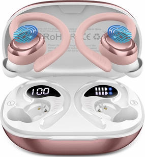 Wireless Earbuds Bluetooth 5.4 Headphones Sport, 2025 Bluetooth Earbuds with Earhooks, 50H Stereo Over Ear Buds, Earphone with 4 ENC Noise Canceling Mic, IP7 Waterproof Headset for Running/Gym/Workout