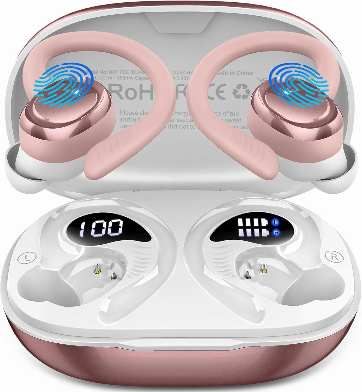 Wireless Earbuds Bluetooth 5.4 Headphones Sport, 2025 Bluetooth Earbuds with Earhooks, 50H Stereo Over Ear Buds, Earphone with 4 ENC Noise Canceling Mic, IP7 Waterproof Headset for Running/Gym/Workout