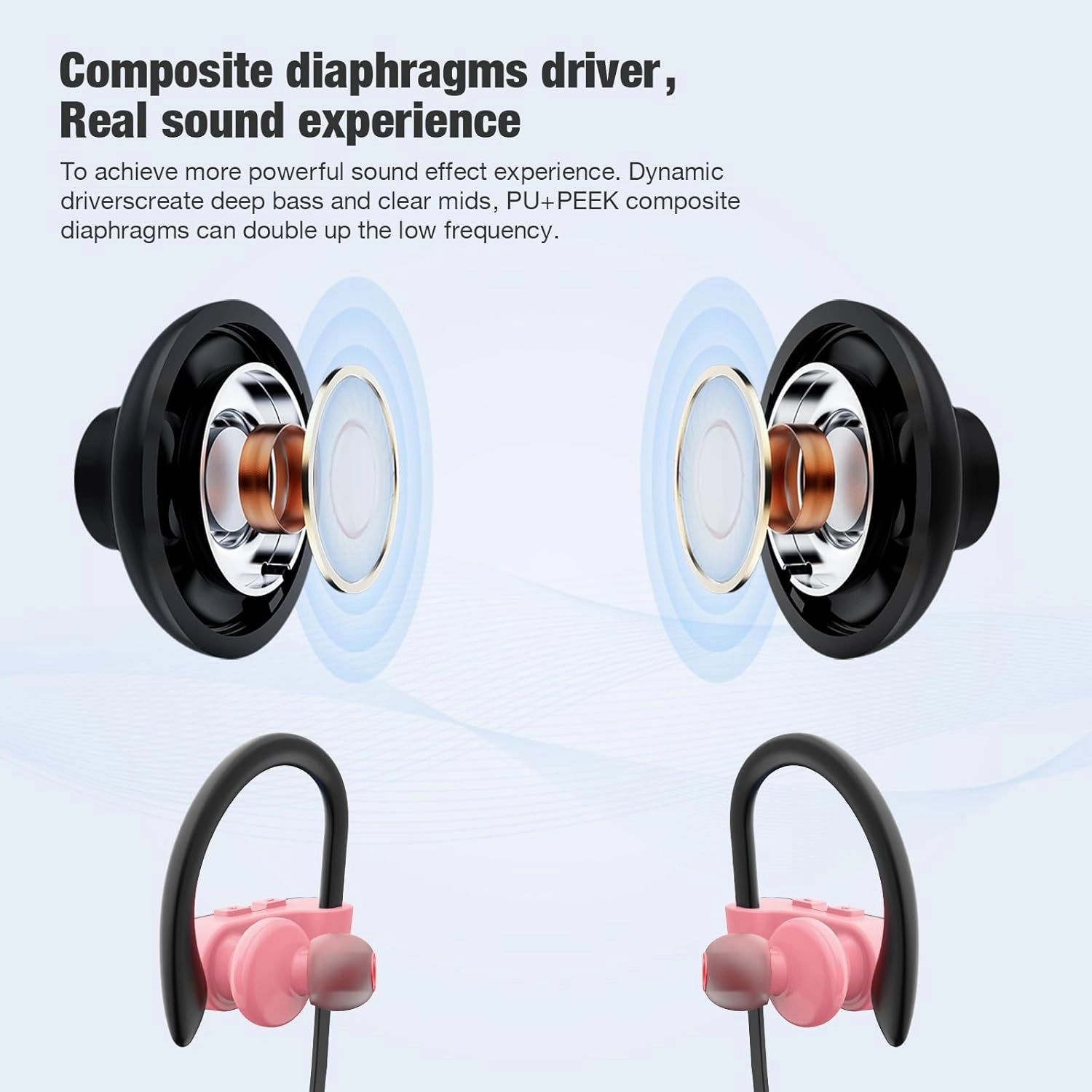 Wireless Earbuds, IPX7 Waterproof Sports Headphones with Mic, Stereo in-Ear Earphones, 16H Playtime, Sound Isolation for Running, Workout - Pink