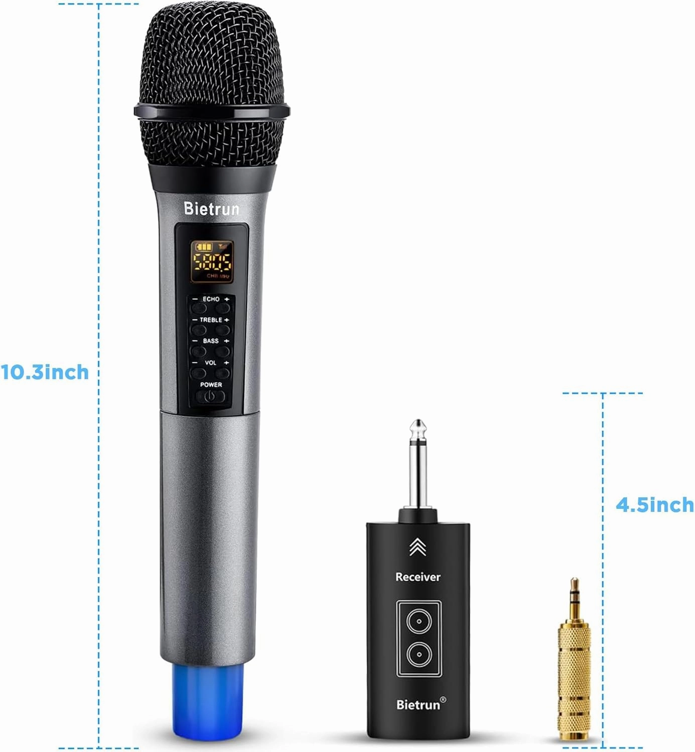 Wireless Microphone, Uhf Metal Dynamic Handheld Karaoke Mic, Rechargeable Receiver (Work 6hs),160ft Range, for Karaoke, Singing, Stage, Wedding, Speech, Karaoke Machine, Speaker, Amplifier, Mixer