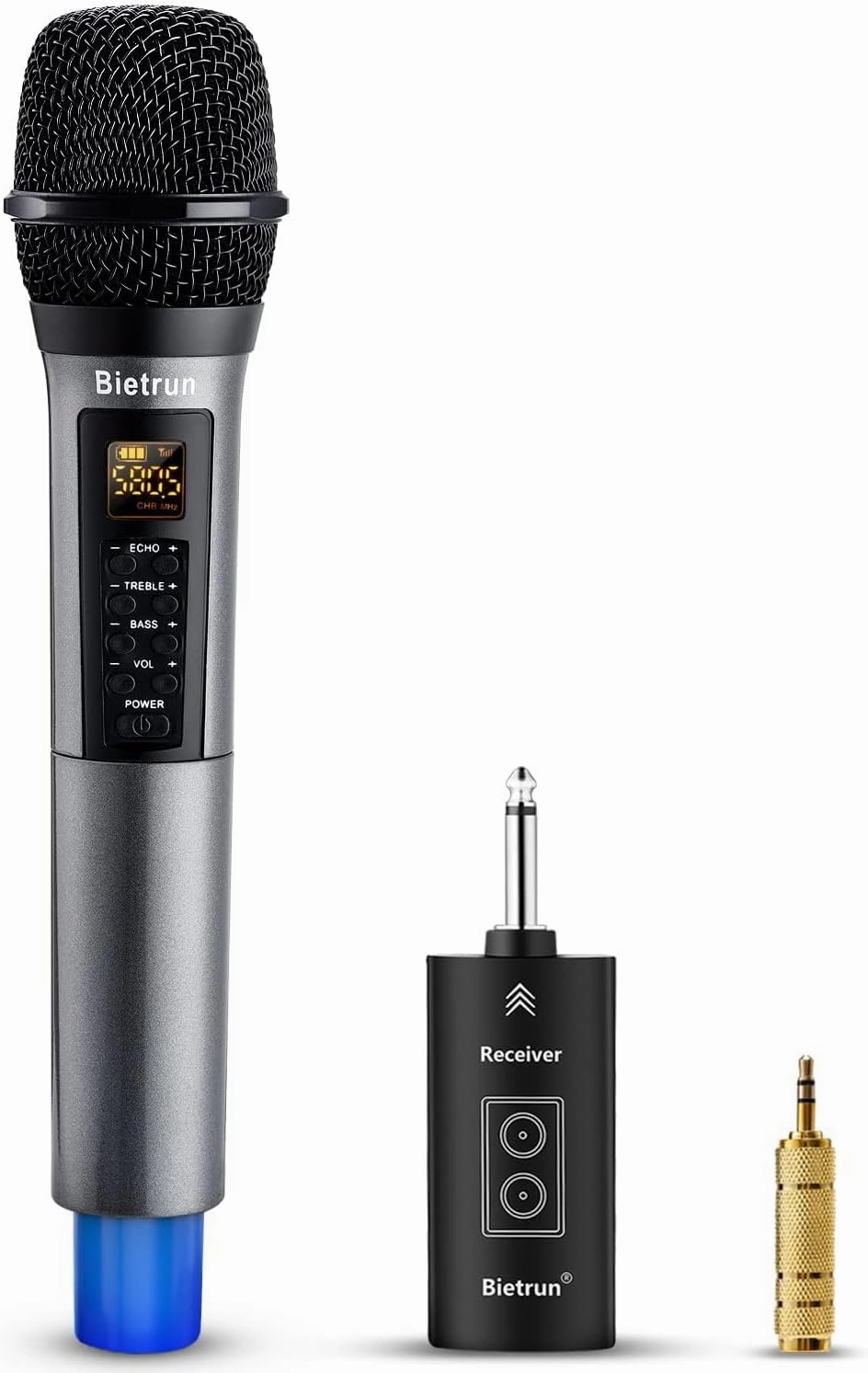Wireless Microphone, Uhf Metal Dynamic Handheld Karaoke Mic, Rechargeable Receiver (Work 6hs),160ft Range, for Karaoke, Singing, Stage, Wedding, Speech, Karaoke Machine, Speaker, Amplifier, Mixer