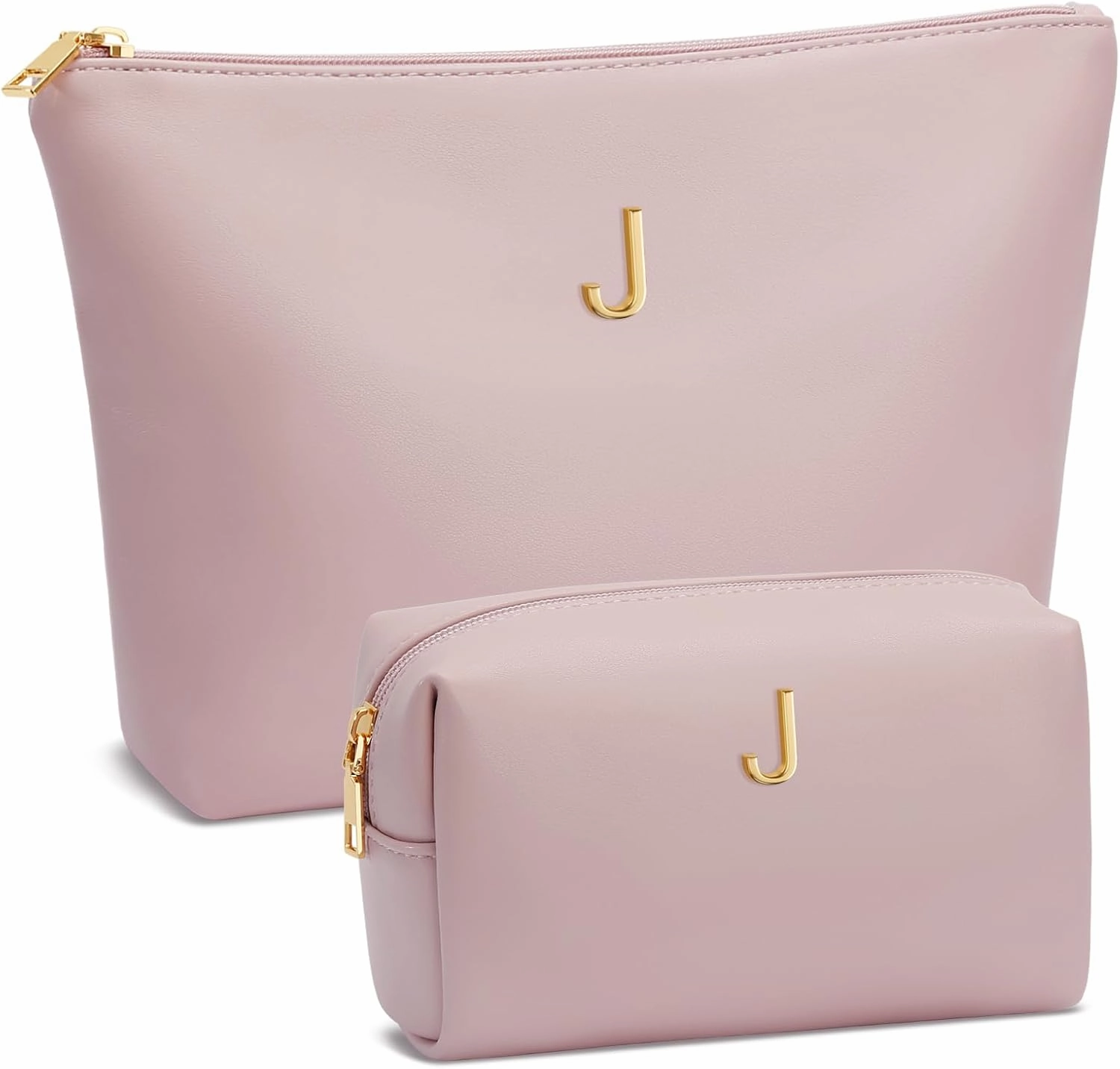 Women Gifts | Initial Makeup Bag Set for Girl Personalized Gifts for Bridesmaid Friend Graduation Teachers PU Leather Cosmetic Travel Toiletry Bag(Pink,J)