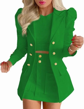 Women High Waist Blazer & Skirt 2 Piece Set Outfit Office Business Work Wear Attire Casual Suit