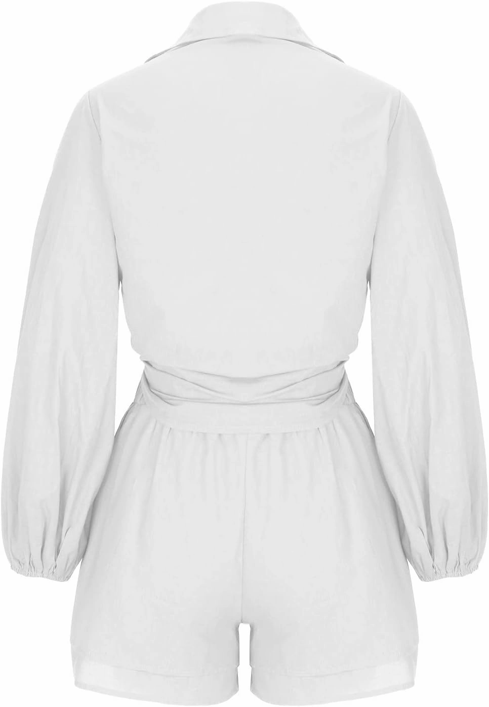 Women's Casual 2 Piece Outfits Lantern Sleeve Button Down Shirt Double Layer Ruffle Hem Shorts Cotton Linen Sets