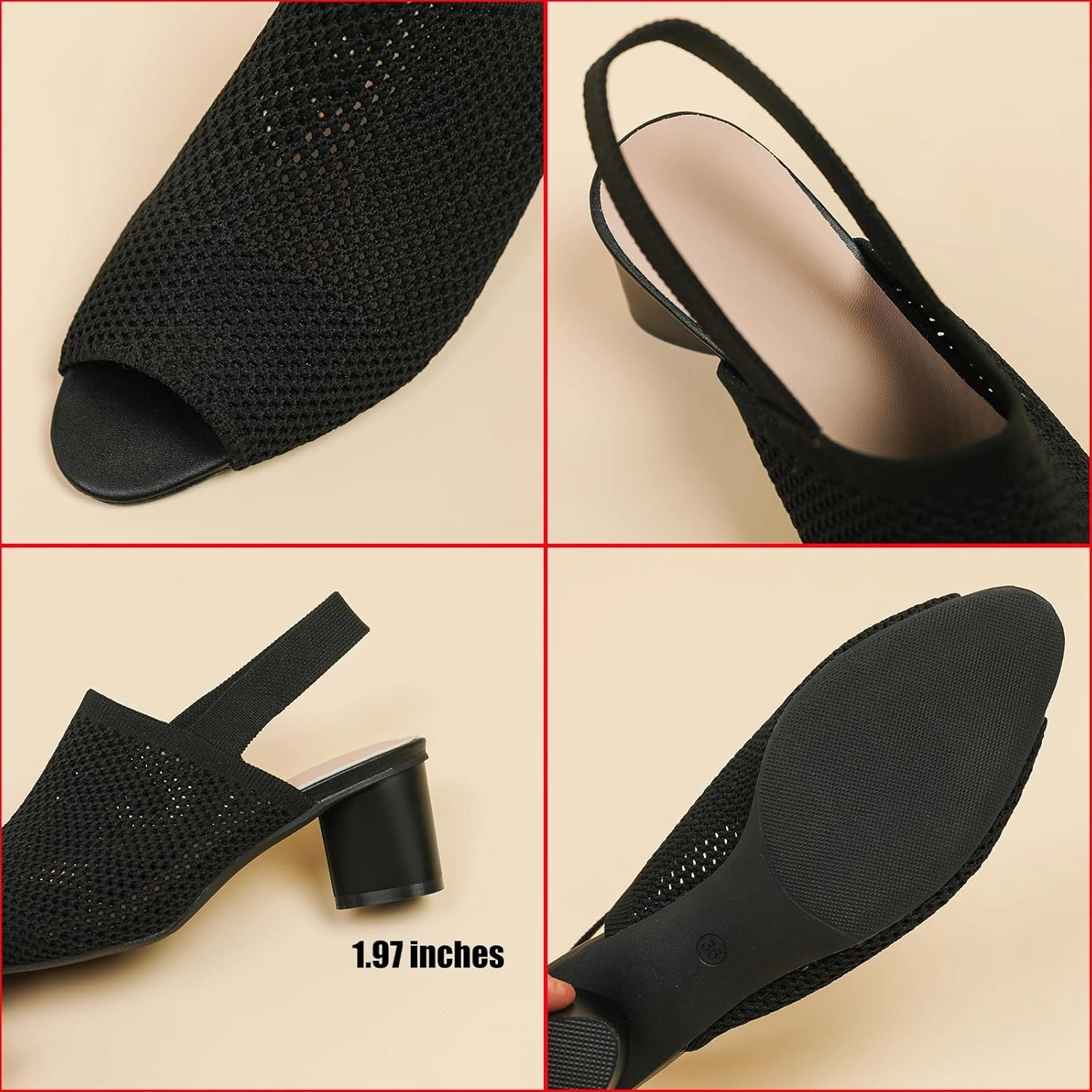 Women's Knit Peep Toe Chunky Block Heeled Sandals with Ankle Strap Fashion Hollow Pointed Toe Elastic Slingback Slip On High Heels Summer Casual Work Office Wedding Dressy Pumps