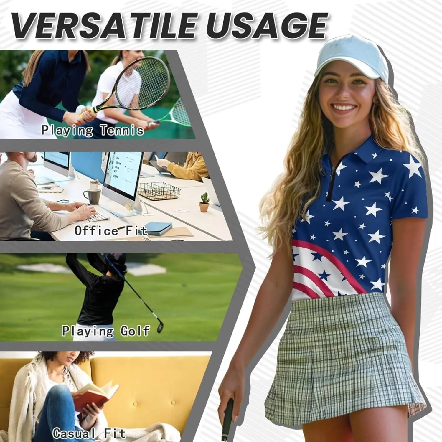 Women's Golf Polo Shirts Short Sleeve Collared Tennis Shirt UPF 50  Workout Athletic Tops Lightweight Quick Dry