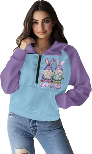 Women's Hoodie, Women's Printed Hoodie, Half Zip Closure, Kangaroo Pocket, S - 2XL.