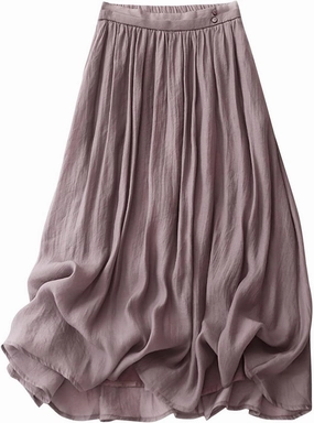 Womens Cotton Linen Skirts Summer Casual Elegant Double Layer Elastic High Waist Flowy Swing A Line Long Maxi Skirt