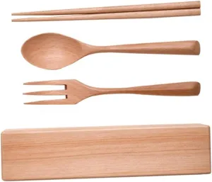 Wooden Chopsticks Spoons Set Reusable Camping Utensils Compact Cutlery for Lunch Box Portable Tableware