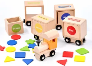 Wooden Magnetic Playset, Shape and Color Recognition Wooden Train, Montessori Toys, Color Sorting Toys for Toddlers 3-6 Years Old，Shape Sorter Toddler Train, Children's Day Gift