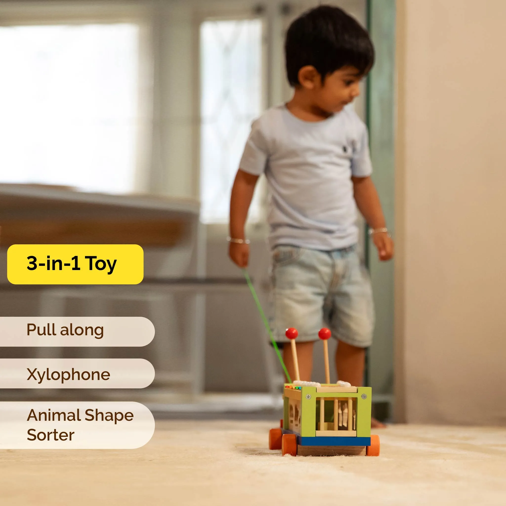 Wooden Musical Shape Sorter Toy Truck -Xylophone & Animals (2 Years )