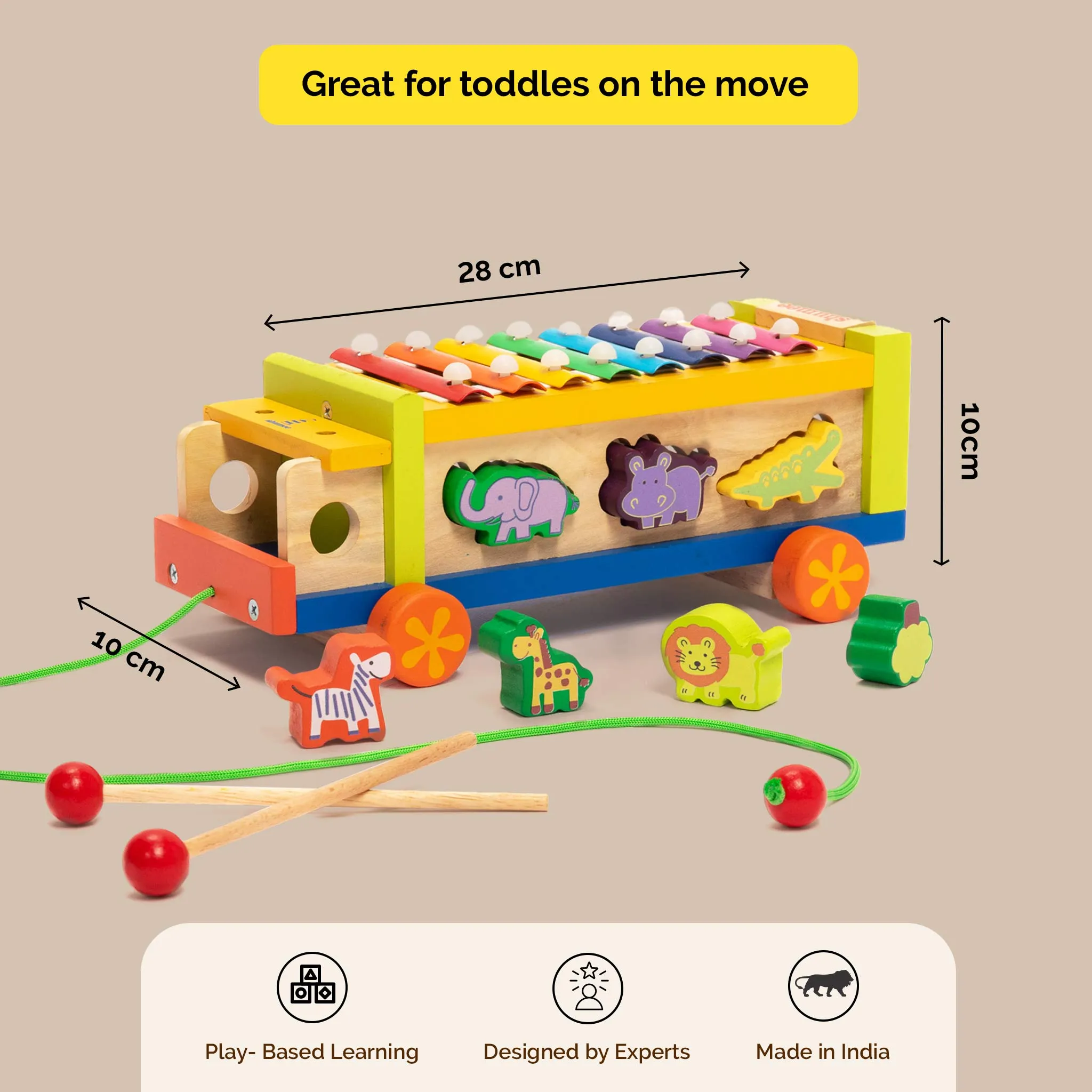 Wooden Musical Shape Sorter Toy Truck -Xylophone & Animals (2 Years )
