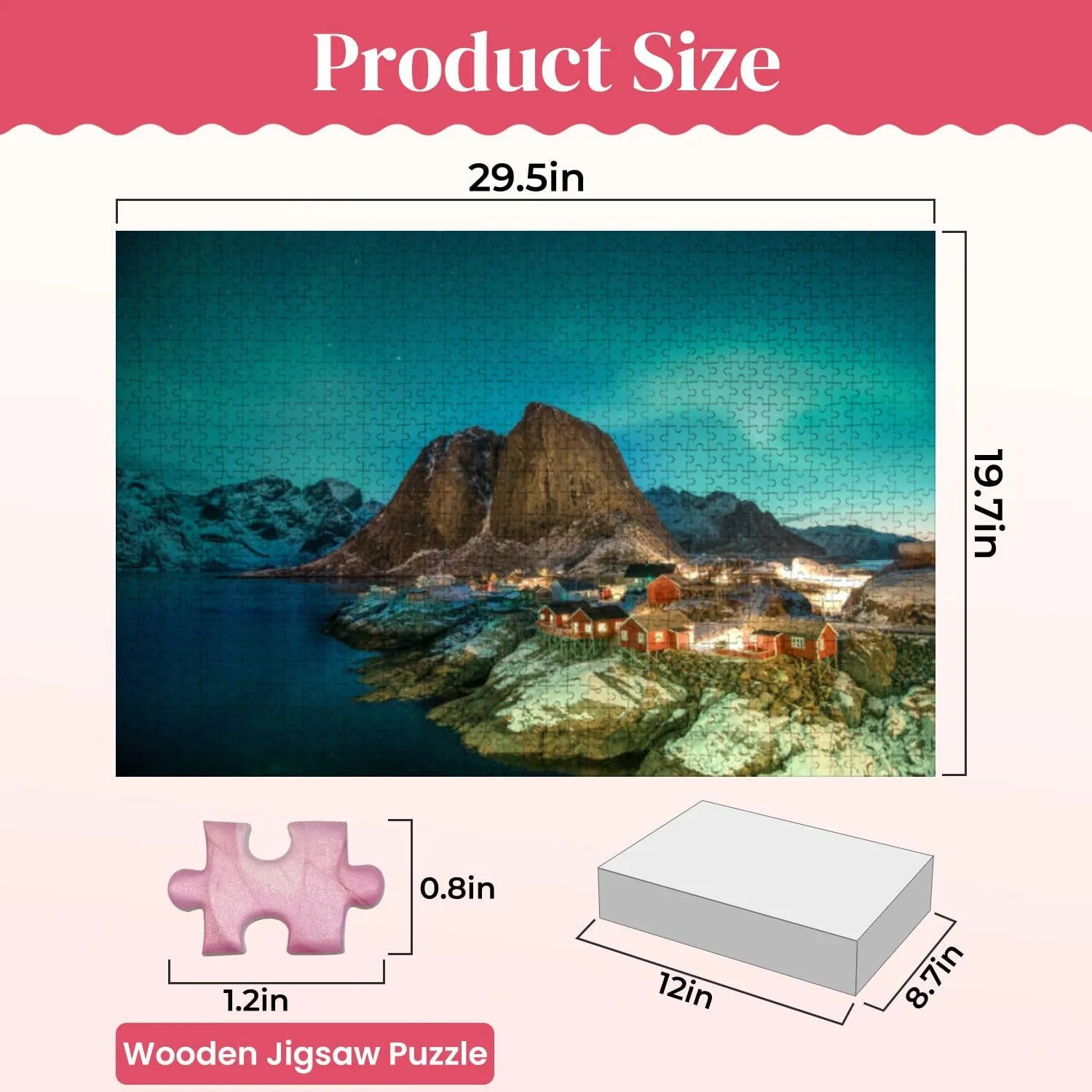 Wooden Puzzles Borealis Mountain Fishing Village Hamnoy Jigsaw Puzzles for Adults 1000 Pieces Impossible Puzzle Challenging Puzzle Educational Toys Decompression Game
