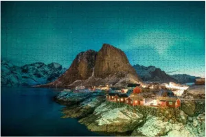 Wooden Puzzles Borealis Mountain Fishing Village Hamnoy Jigsaw Puzzles for Adults 1000 Pieces Impossible Puzzle Challenging Puzzle Educational Toys Decompression Game
