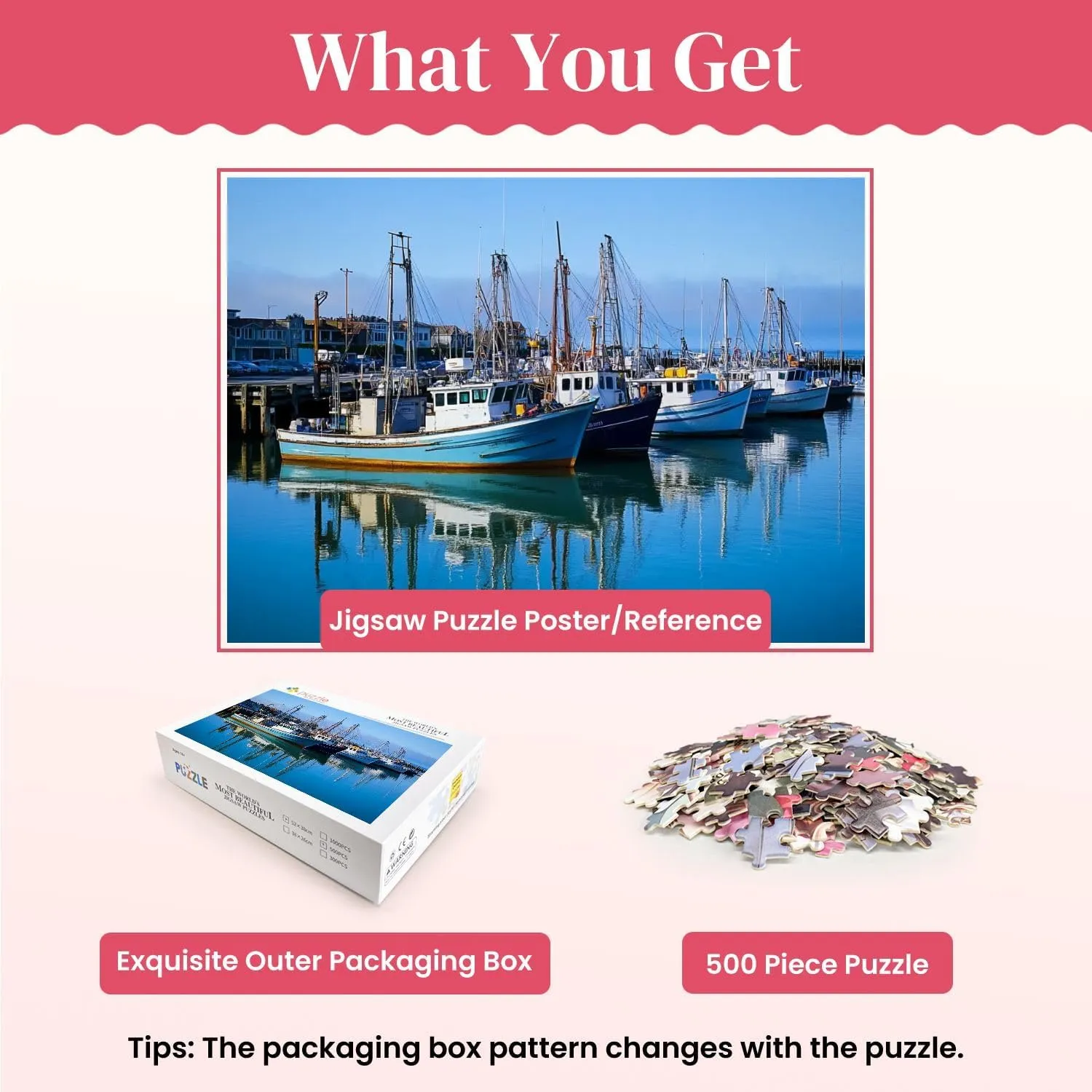 Wooden Puzzles Fishing Boats Jigsaw Puzzles for Adults 500 Pieces Impossible Puzzle Challenging Puzzle Educational Toys Decompression Game