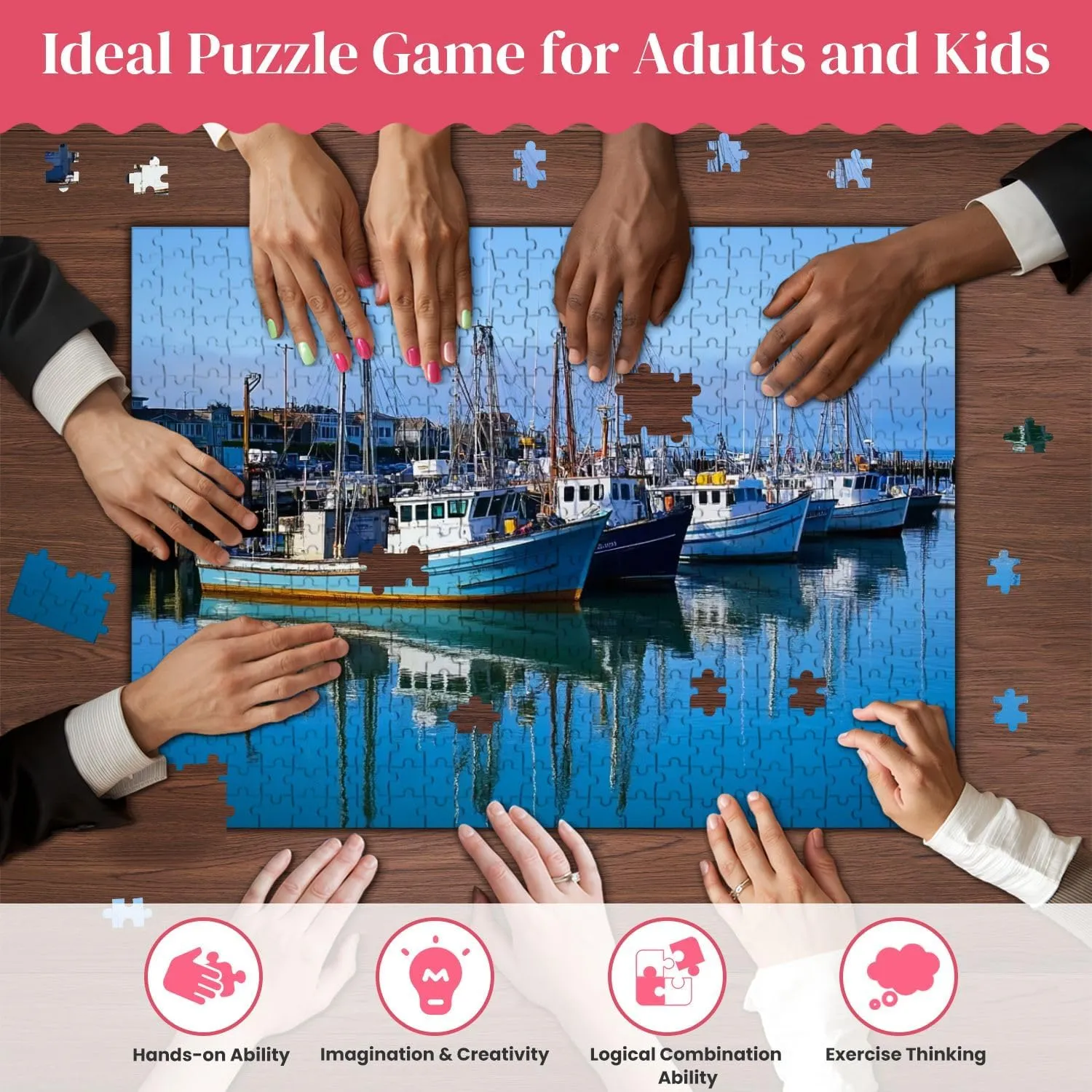 Wooden Puzzles Fishing Boats Jigsaw Puzzles for Adults 500 Pieces Impossible Puzzle Challenging Puzzle Educational Toys Decompression Game