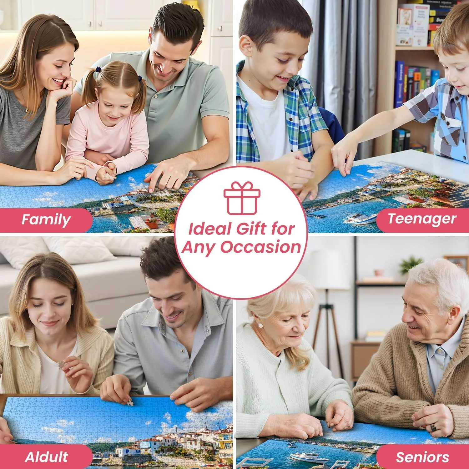 Wooden Puzzles Flower View Fishing Boats Jigsaw Puzzles for Adults 1000 Pieces Impossible Puzzle Challenging Puzzle Educational Toys Decompression Game