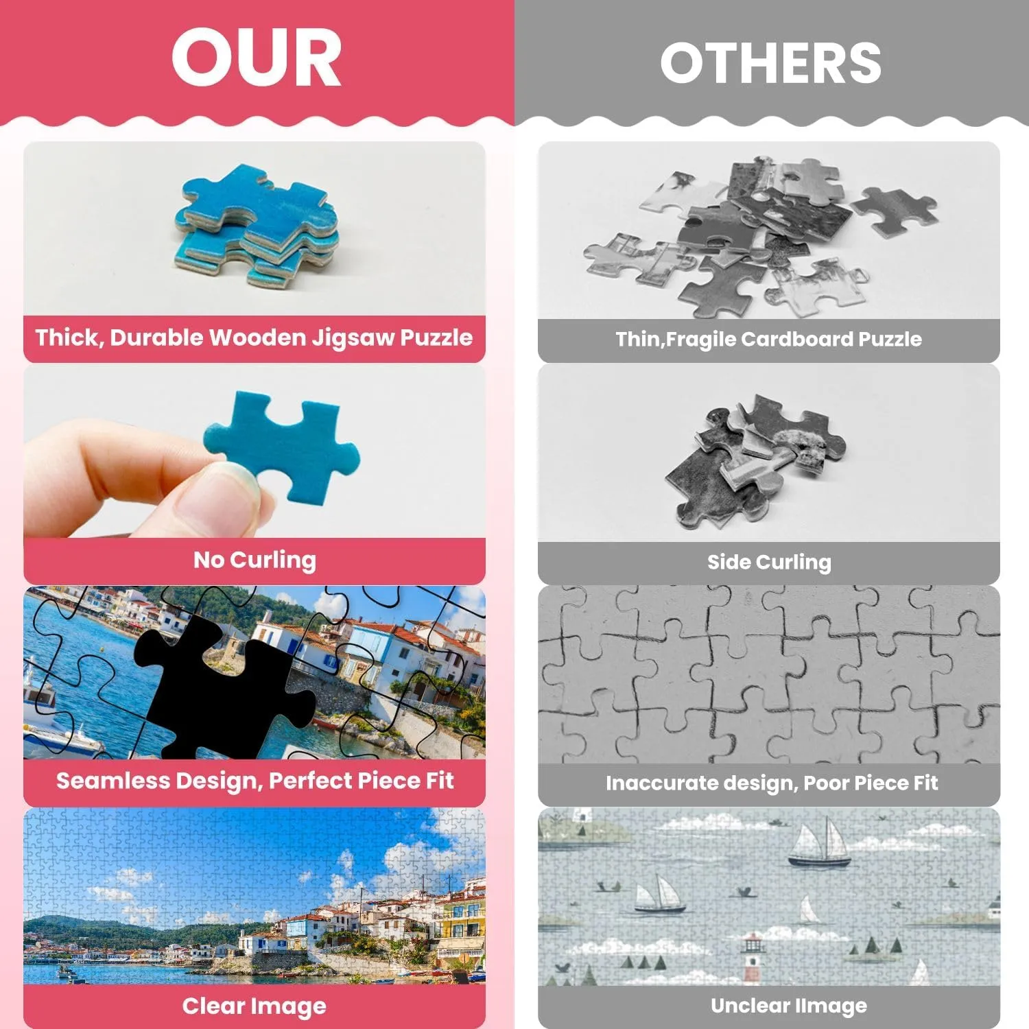 Wooden Puzzles Flower View Fishing Boats Jigsaw Puzzles for Adults 1000 Pieces Impossible Puzzle Challenging Puzzle Educational Toys Decompression Game