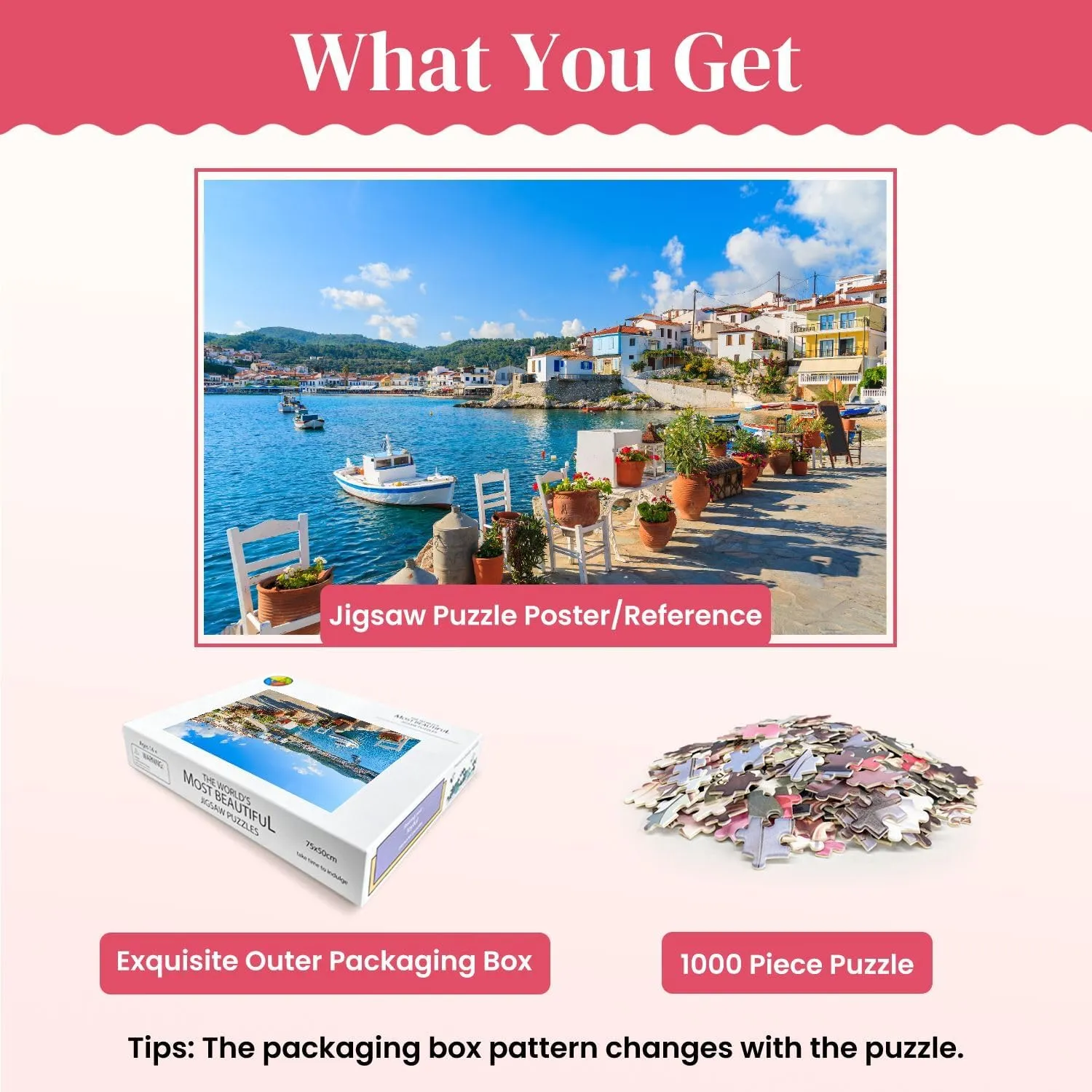 Wooden Puzzles Flower View Fishing Boats Jigsaw Puzzles for Adults 1000 Pieces Impossible Puzzle Challenging Puzzle Educational Toys Decompression Game