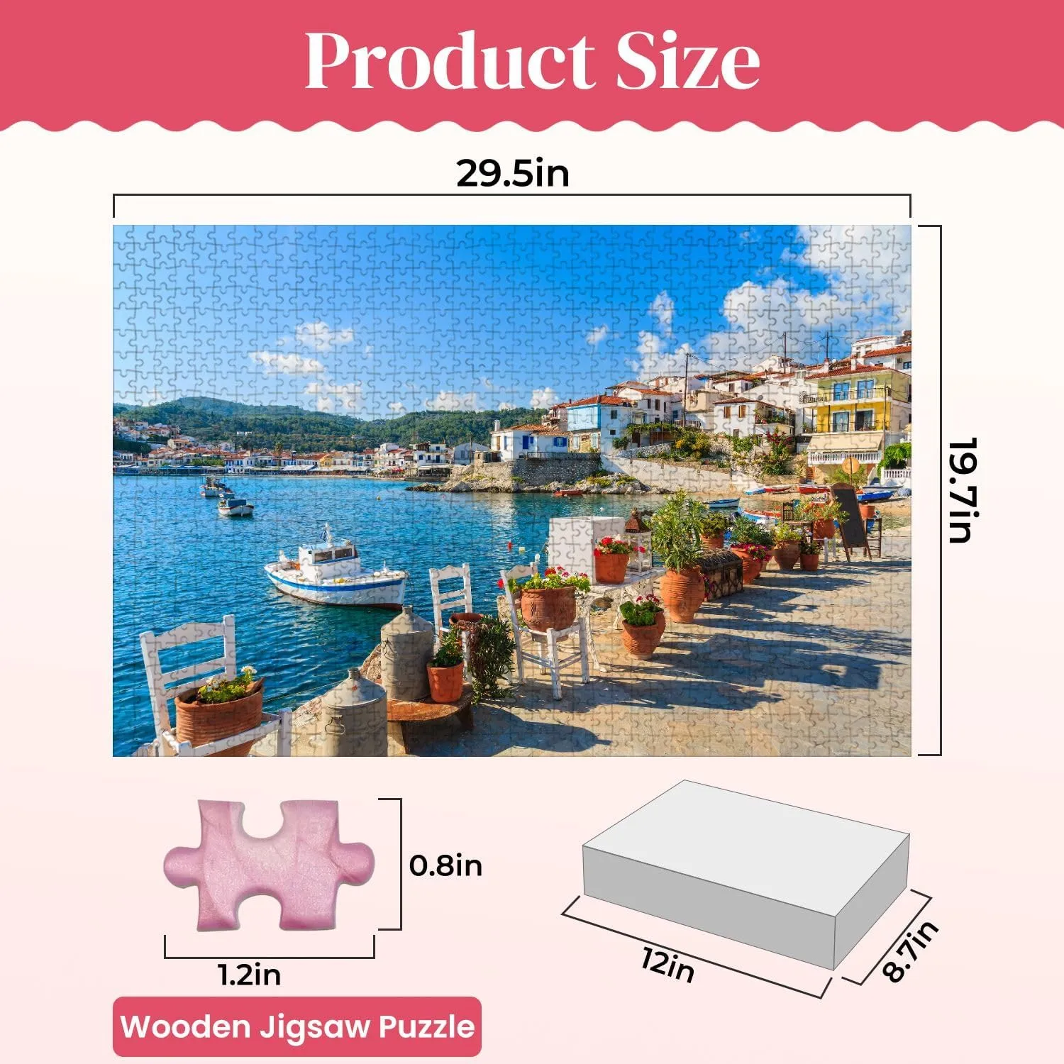Wooden Puzzles Flower View Fishing Boats Jigsaw Puzzles for Adults 1000 Pieces Impossible Puzzle Challenging Puzzle Educational Toys Decompression Game